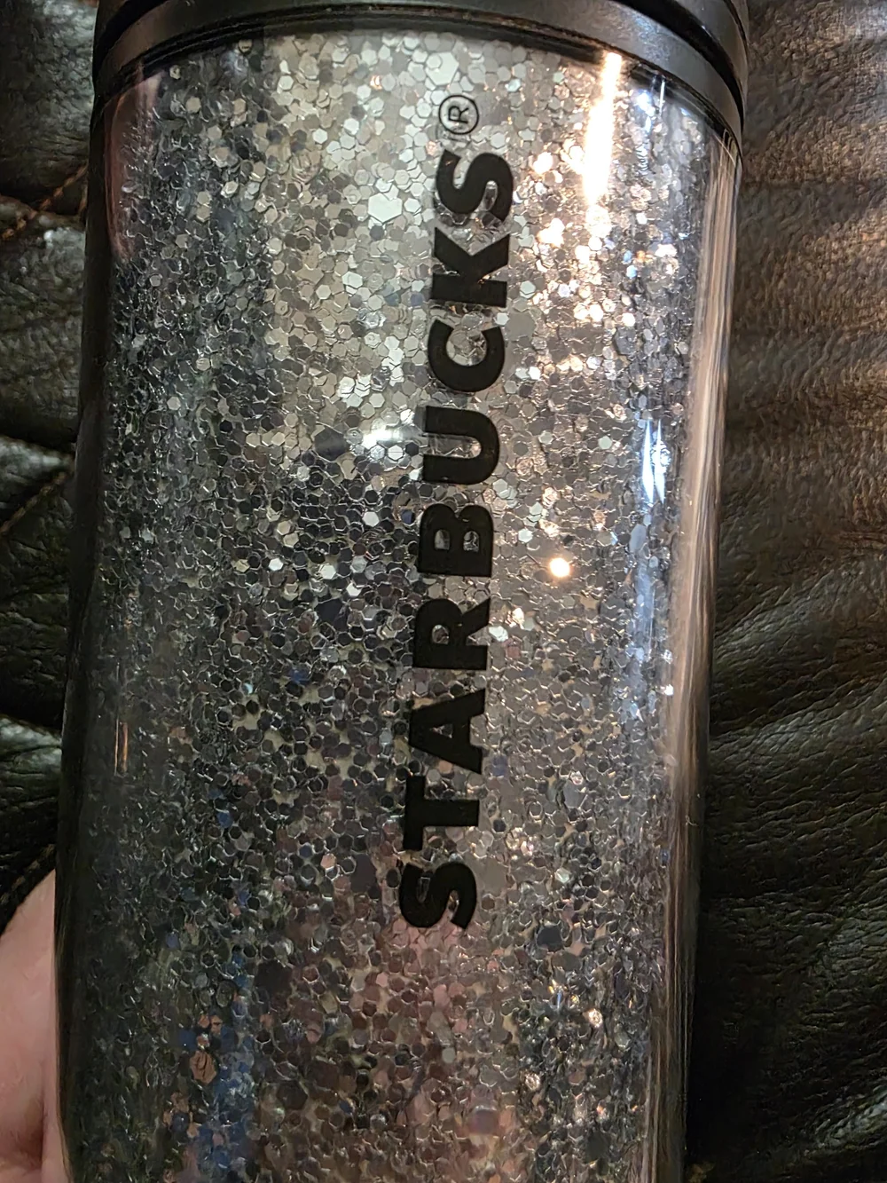 STARBUCKS 2018 Tumbler Glitter Sparkle Silver and White Ombré 16 Oz Collectible